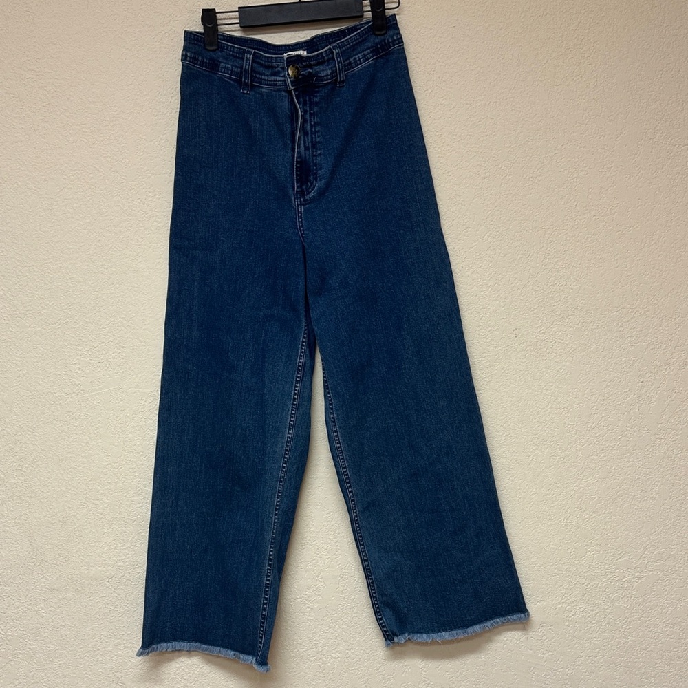 Blue Wide-Leg Cropped Jeans